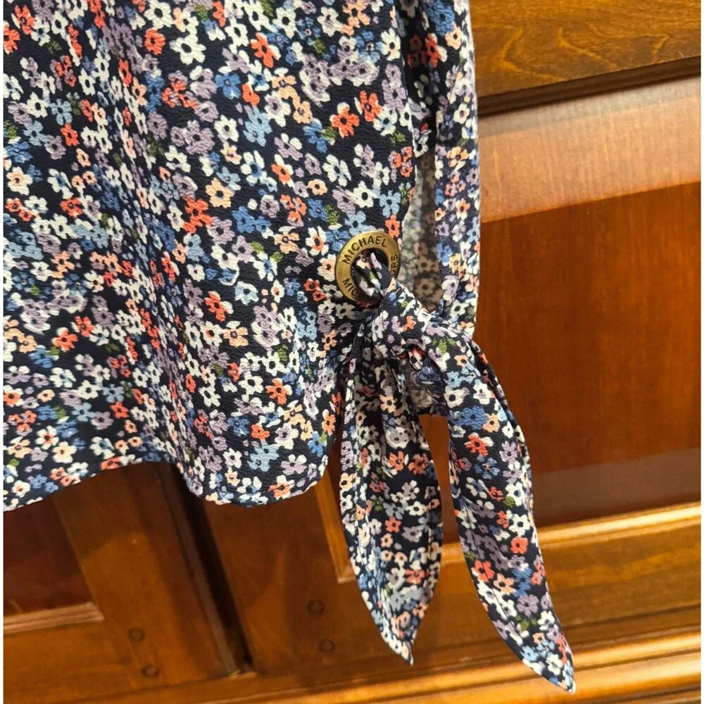 Michael Kors Navy Floral Side Tie Top Cotton Modal Plus Size 2X